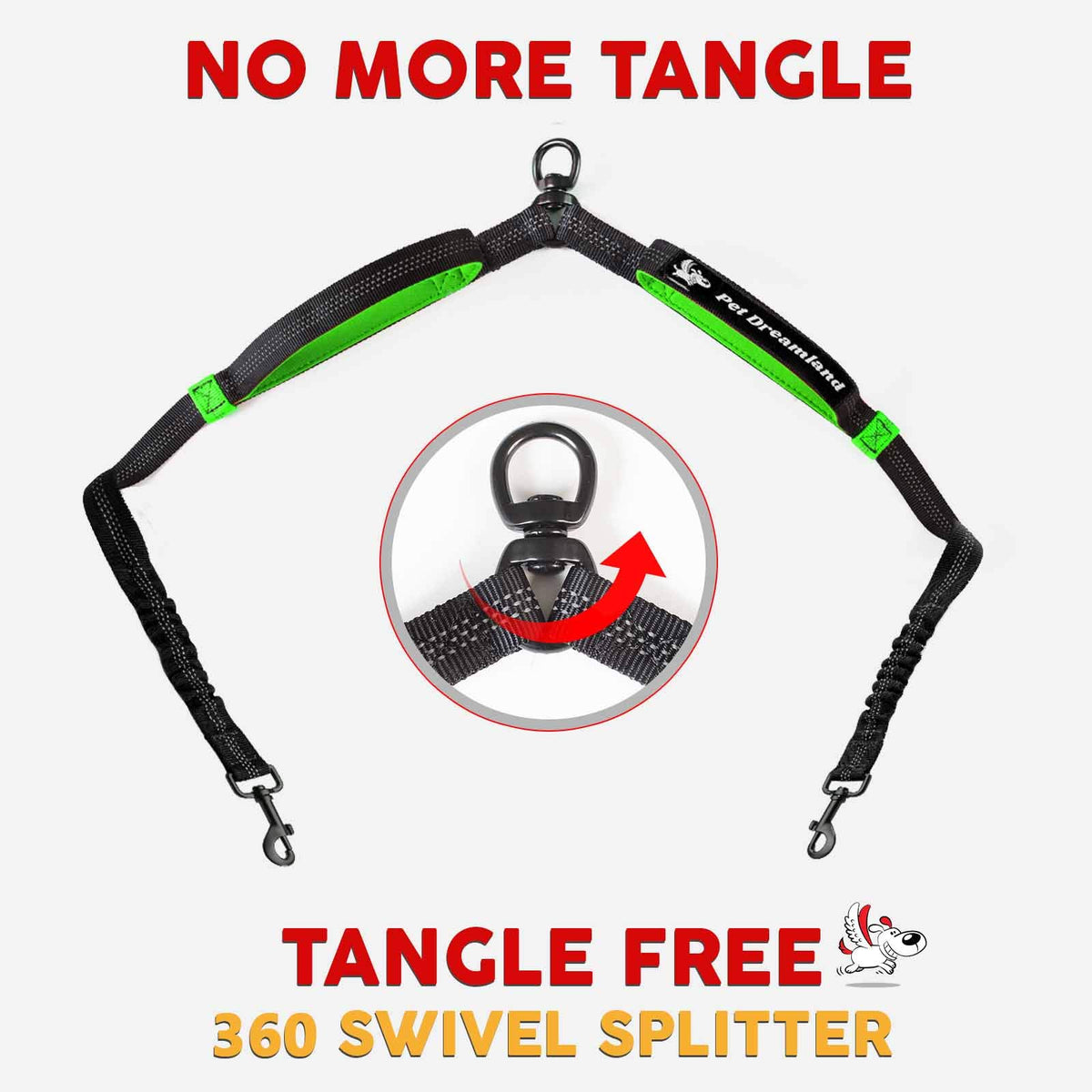 Pet Dreamland Exquisite Double Dog Leash Coupler for Two Large Dogs No Tangle. Comfortable Dual Dog Attachment for Walking Two Dogs. You Will Absolutely Love the Amazing Tangle-Free Swivel
