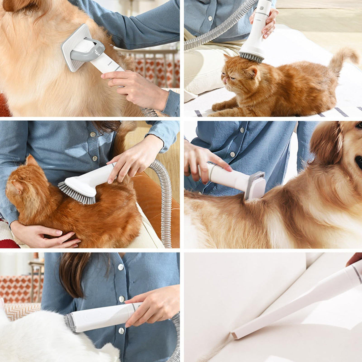 PJDDP Cat Dog Vacuum Brush for Shedding Grooming, Dog Hair Vacuum Groomer Suction 99% Pet Hair, Dog Grooming Kit with 6 Pet Hair Remover Tools for Shedding Dogs Cats Pet Hair at Home,Brown
