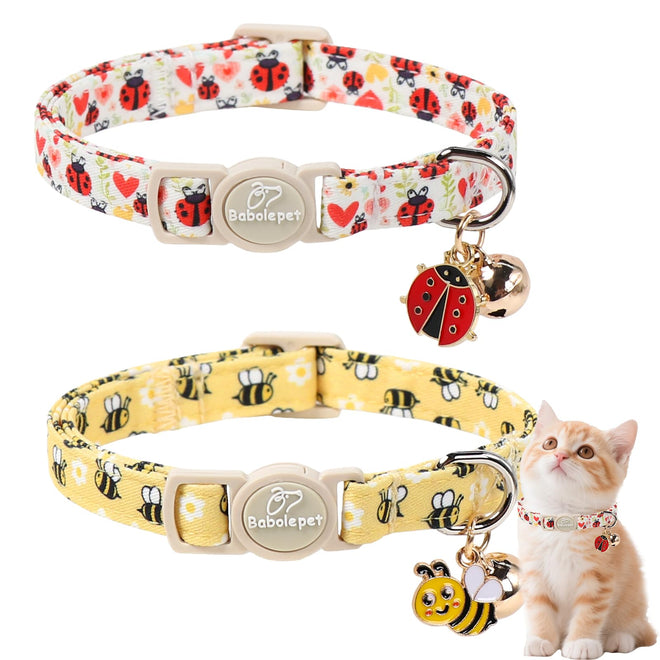 Babole Pet 2-Pack Breakaway Cat Collars with Bell & Paw Charm
