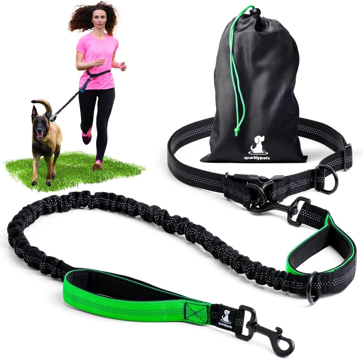 SparklyPets - Dog Leash - Professional Harness with Reflective Stitches for Training, Walking, Jogging and Running Your Pet