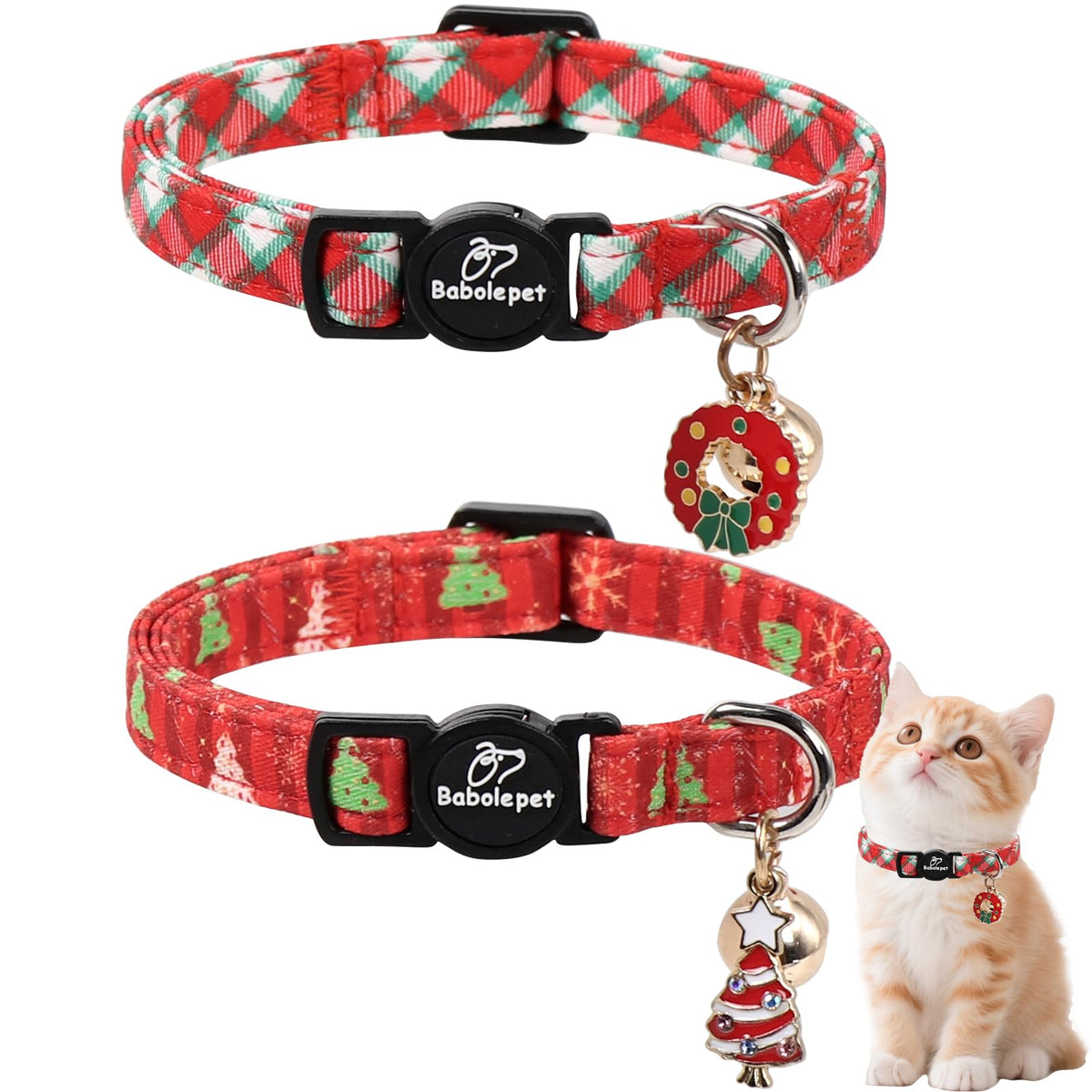 Babole Pet 2 Pack Cat Collars - Cute Breakaway Cat Collar with Bell and Paw Pendant, Soft Adjustable Kitten Collars for Girl Boy Cats