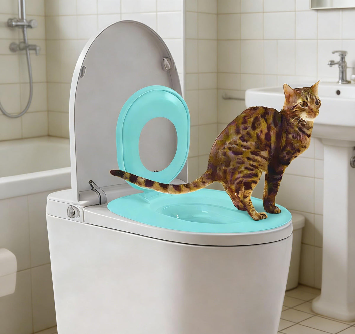 Cat Toilet Seat Training Kit,Reusable Plastic Trainer for Pet Cleaning,Removable Pet Toilet Training System,Portable Trainer for Home Pet Shop Pet Care,Easy Installation,Stable and Durable