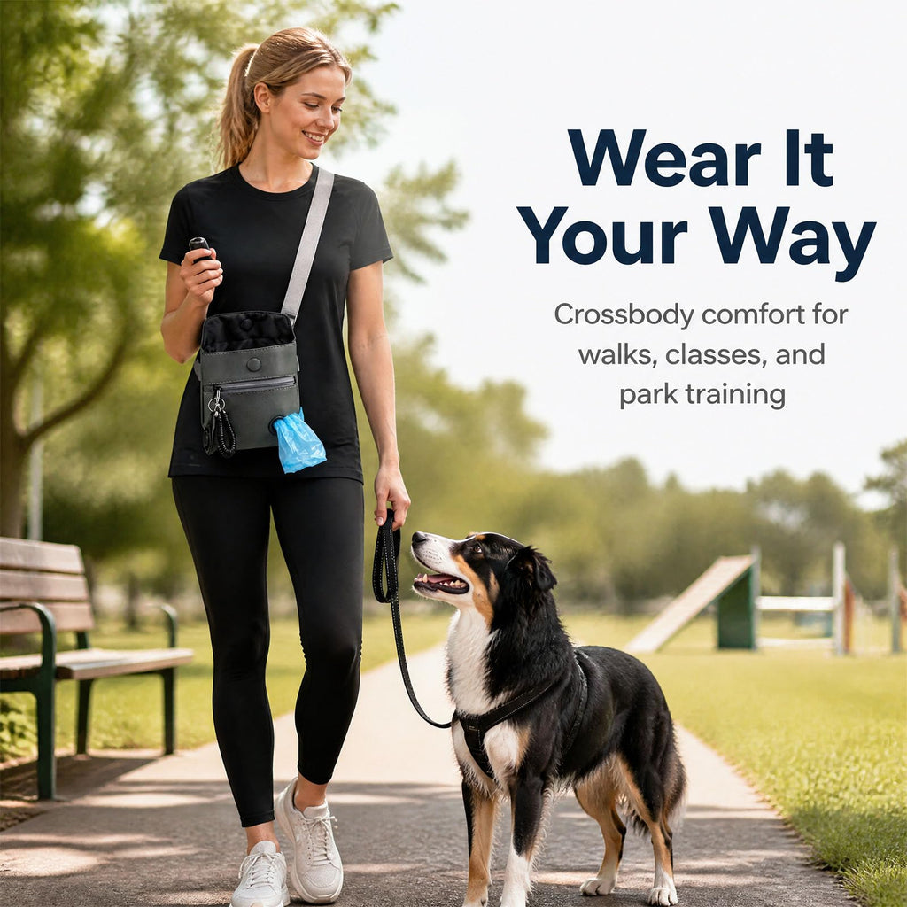 Meirivrn Dog Treat Pouch and Dog Training Clicker, Waterproof Dog Training Treat Bag with Magnetic Closure, Poop Bag Dispenser, Adjustable Waist Belt and Shoulder Strap