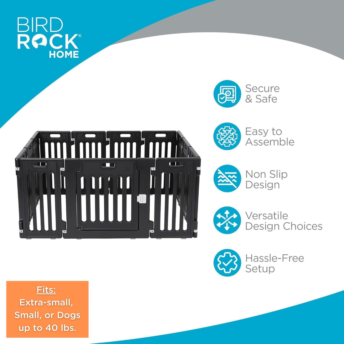 BIRDROCK HOME Dog Playpen w/Door, 12 Panel, 25.6in H | Strong Plastic, Non-Slip Puppy Playpen, Secure Pet Gate | Indoor Outdoor Fence | Configurable Panels | Small to Medium Pets