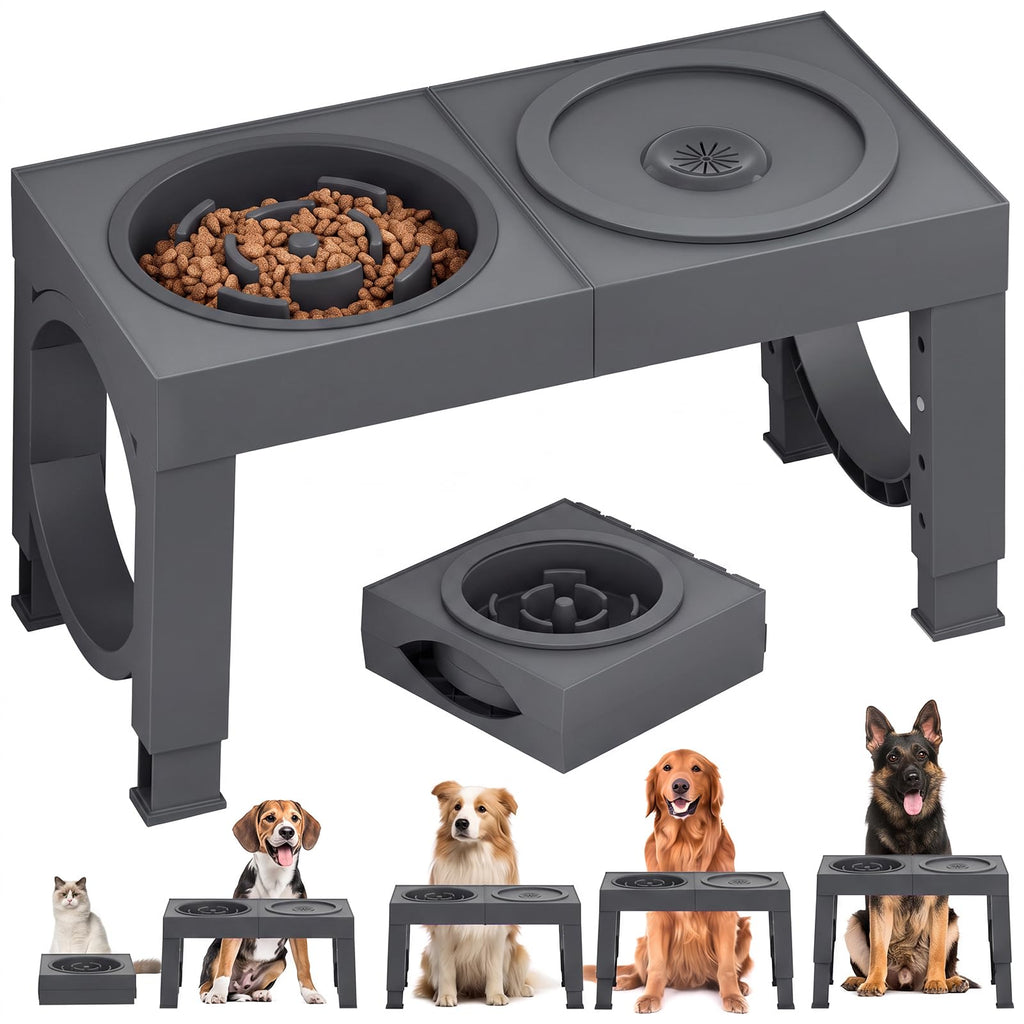 XIAZ Elevated Dog Bowls for Medium/Large Breeds, 4 Height-Adjustable Stainless Steel Dog Food & Water Bowls, No-Slip Portable Feeder for Travel