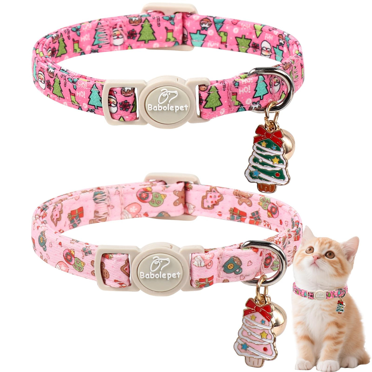 Babole Pet 2 Pack Cat Collars - Cute Breakaway Cat Collar with Bell and Paw Pendant, Soft Adjustable Kitten Collars for Girl Boy Cats