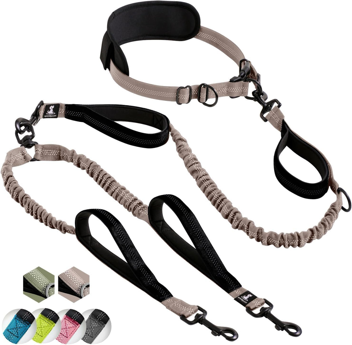 SparklyPets - Dog Leash - Professional Harness with Reflective Stitches for Training, Walking, Jogging and Running Your Pet