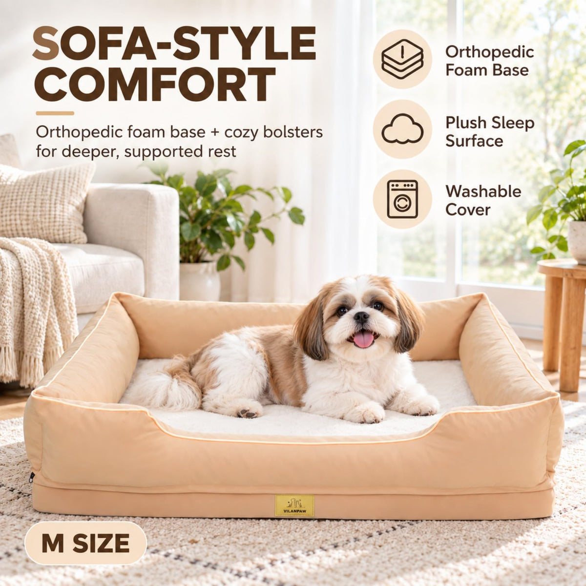 Vilanpaw Washable Bolster Dog Bed with Removable Cover