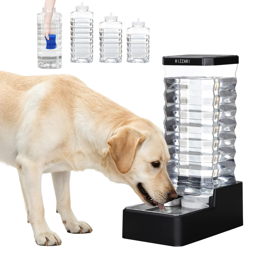RIZZARI Stainless Steel Pet Water Feeder: Automatic Leak-Proof Gravity Dispenser for Cats Dogs Indoor Outdoor Use