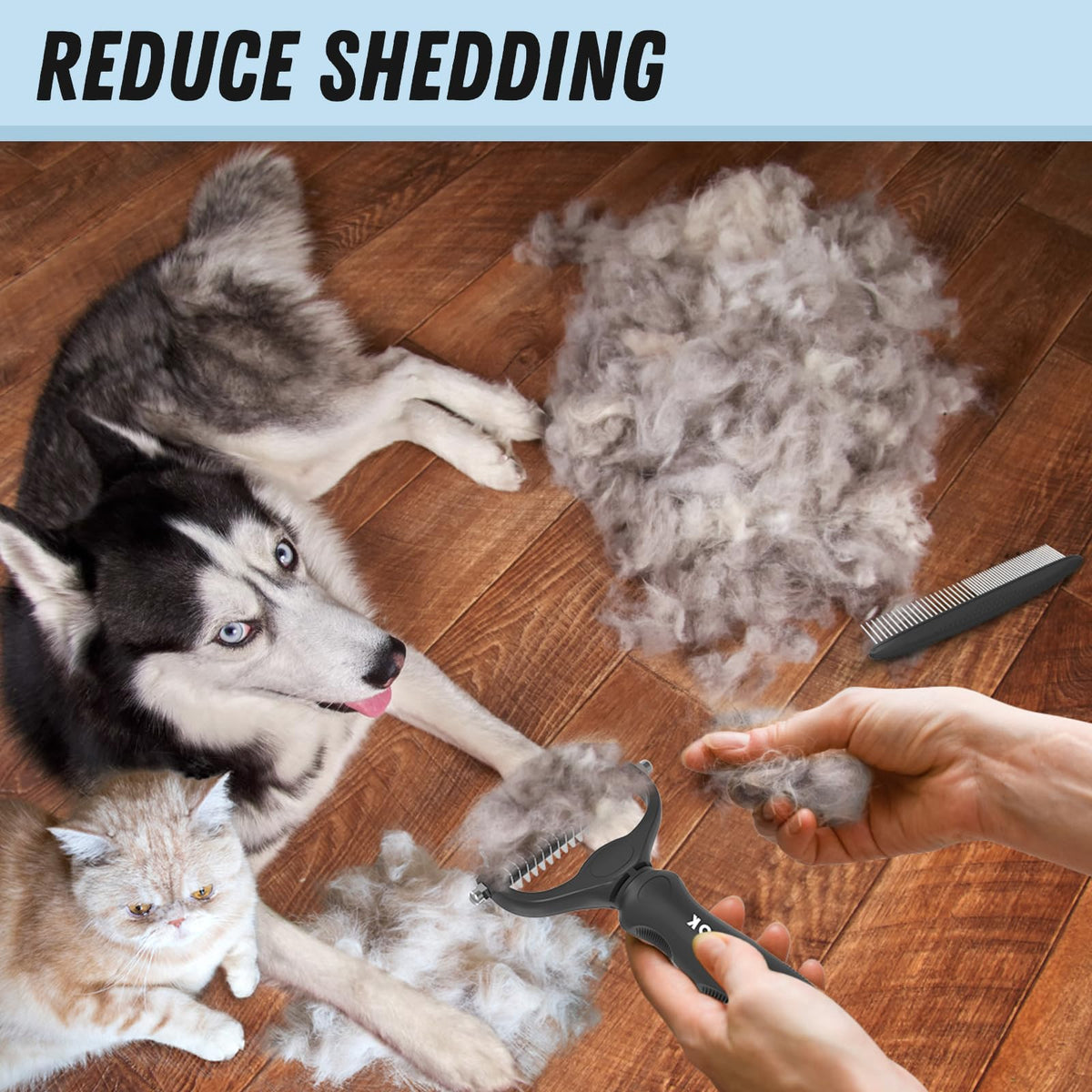 Docrok Pet Grooming Brush and Metal Comb Combo for Dogs & Cats