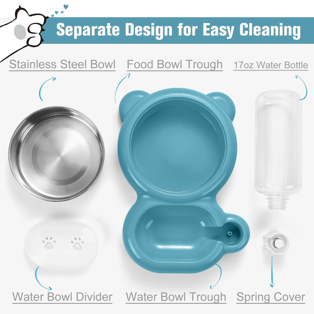 Azwraith Dog Bowls, Cat Food and Water Bowl Set with Water Dispenser and Stainless Steel Bowl for Cats and Small Dogs
