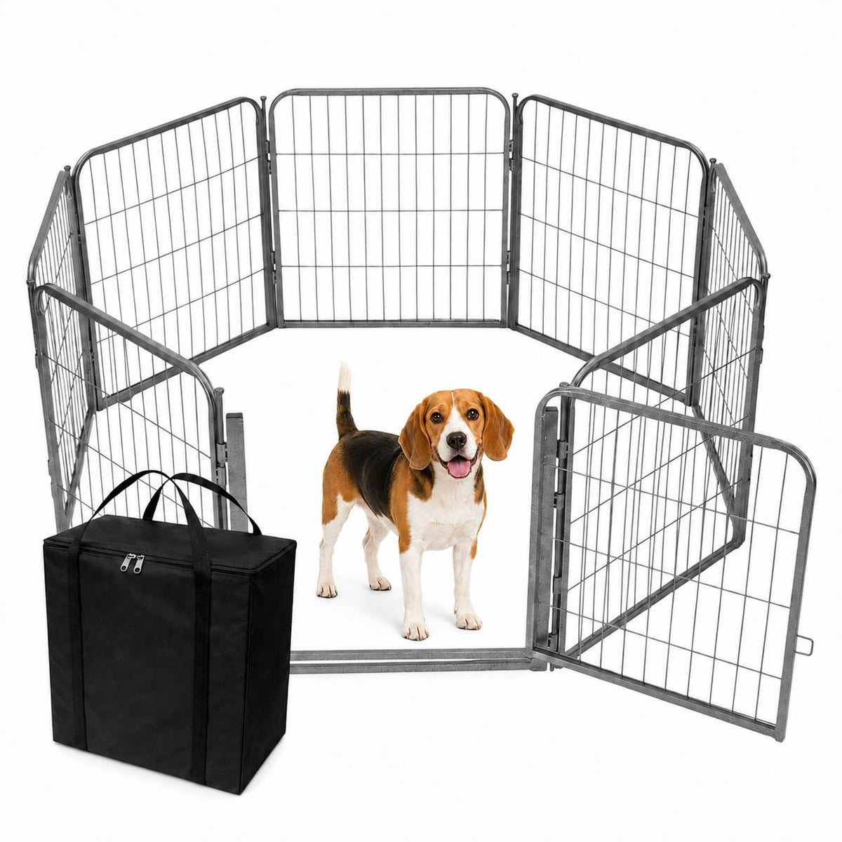 Kozy Kennels Dog Playpen w/Carrying Case for Indoor or Outdoor Use – 24 Inch, 8 Black Panels - Portable Metal Exercise Pen for Small Dogs & Puppies - Pet Fence Kennel Crate for House, RV, or Travel