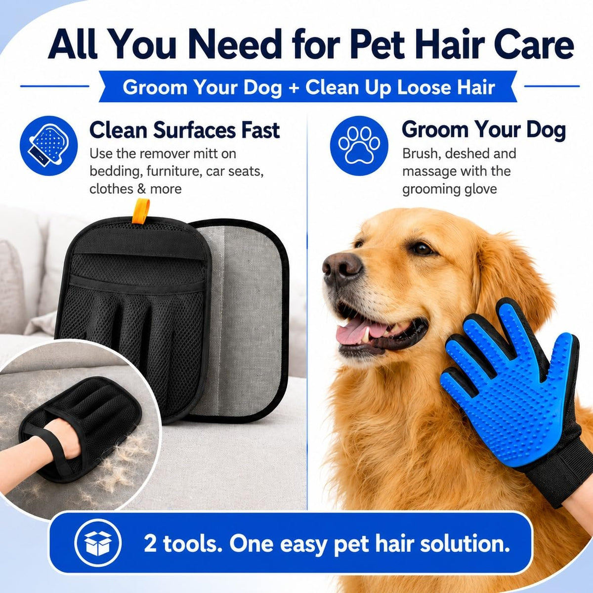 NVNAN Pet Grooming Brush Set: Hair Removal Massage Glove for Short and Long Hair Pets, Suitable for Dogs, Cats, Bath Massage and pet Grooming