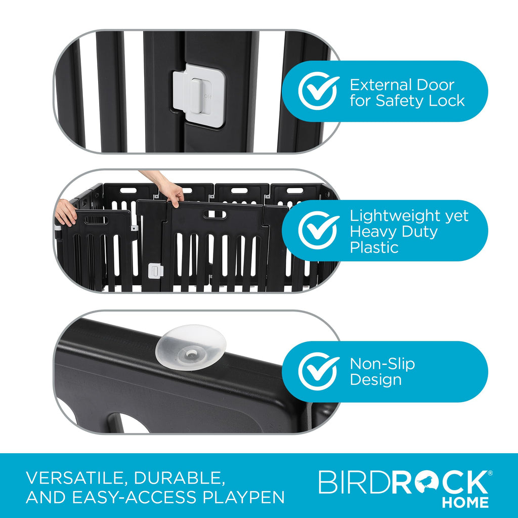 BIRDROCK HOME Dog Playpen w/Door, 12 Panel, 25.6in H | Strong Plastic, Non-Slip Puppy Playpen, Secure Pet Gate | Indoor Outdoor Fence | Configurable Panels | Small to Medium Pets