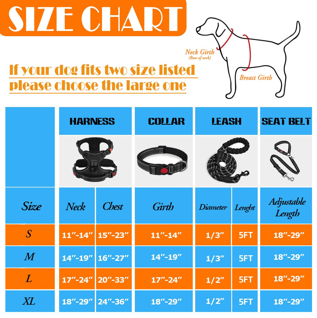 Lobeve No Pull Dog Harness, Collar & Leash Set with Reflective Seat Belt, Portable Bowl, and Poop Bag Dispenser - Ideal for Training, Walking, Hiking - Fits Small to Large Dogs