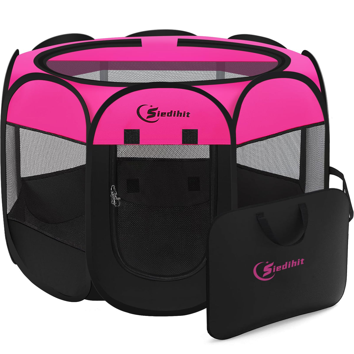 Pink Puppy Playpen for Middle Dog Cat, Dogs Tent Crate Cage Indoor/Outdoor, Portable Pop Up Dog Kennel with Carrying Bag for Rabbits, Removable Top