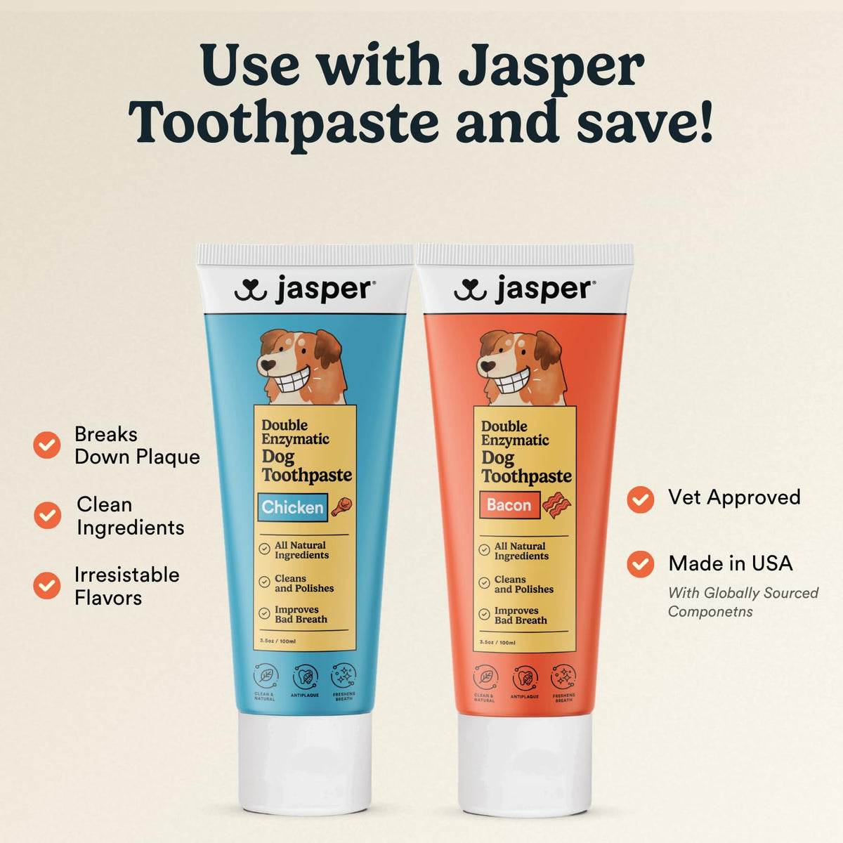 Jasper Dog Toothbrush, 360º Dog Tooth Brushing Kit, Cat Toothbrush, Dog Teeth Cleaning, Dog Finger Toothbrush, Dog Tooth Brush for Small & Large Pets, Dog Toothpaste Not Included