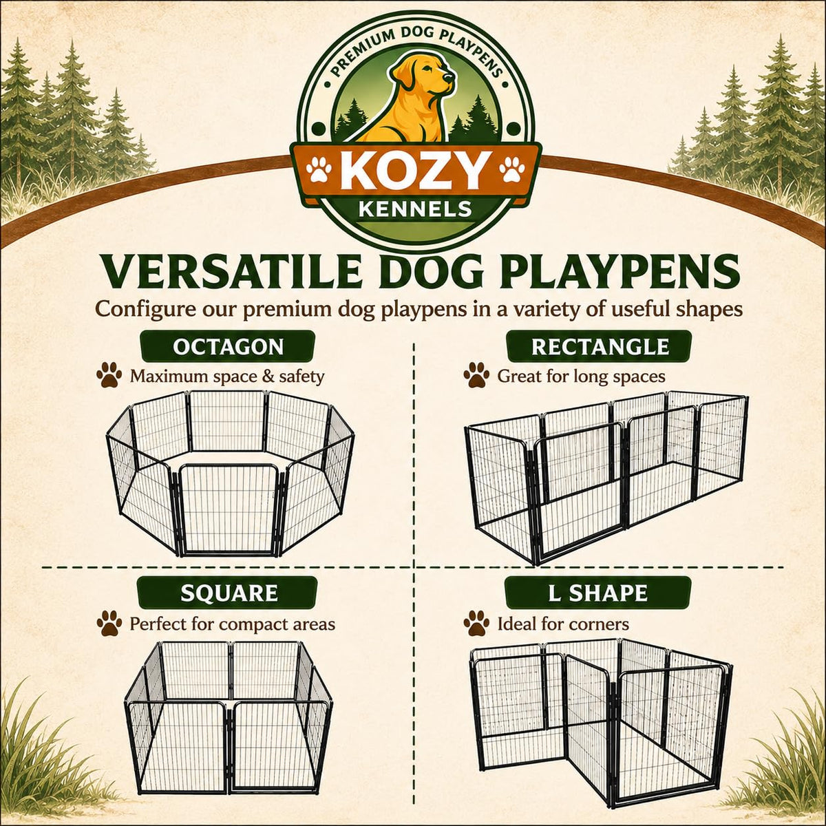 Kozy Kennels Dog Playpen w/Carrying Case for Indoor or Outdoor Use – 24 Inch, 8 Black Panels - Portable Metal Exercise Pen for Small Dogs & Puppies - Pet Fence Kennel Crate for House, RV, or Travel