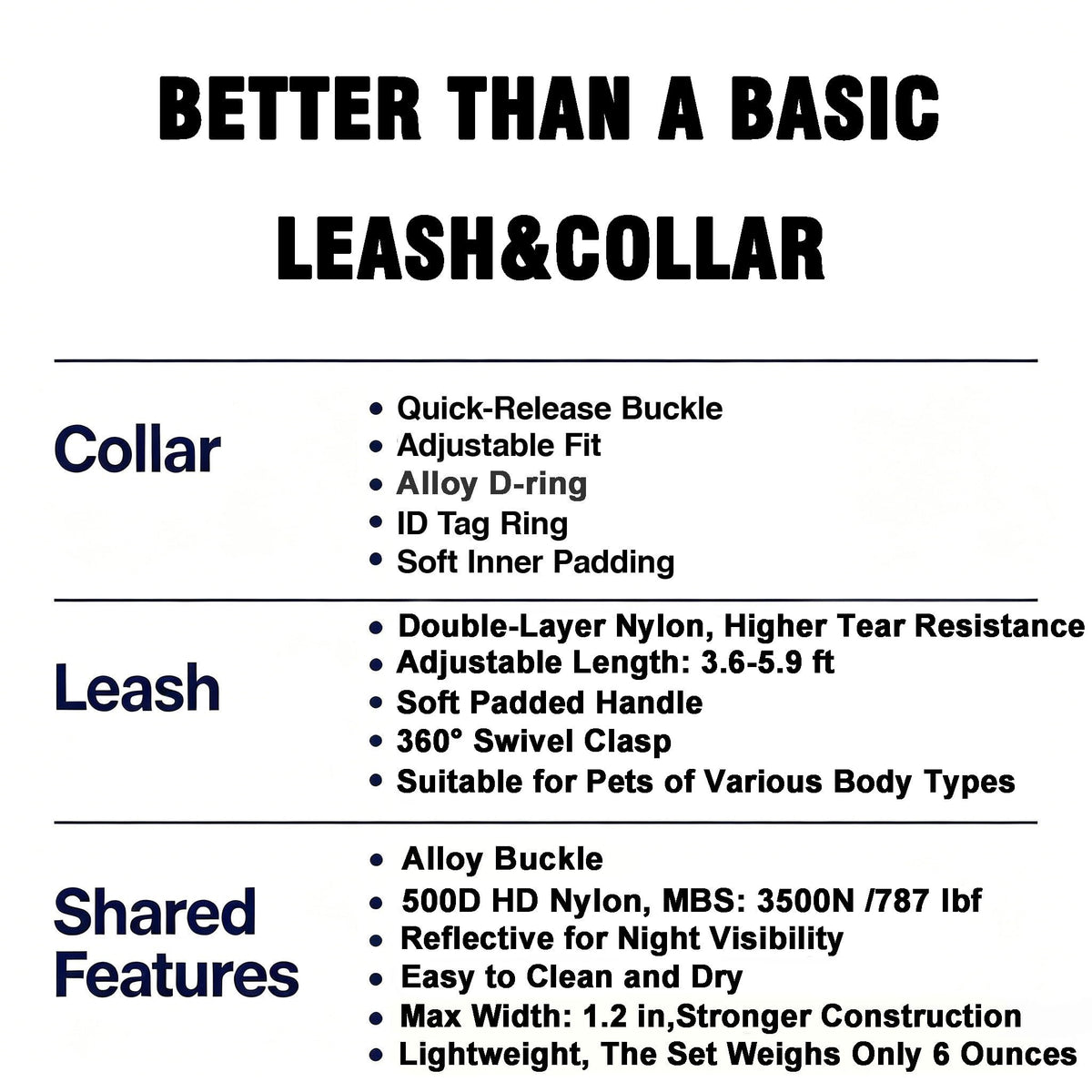 Xihmley Puppy Collar and Leash Set,ID Ring,3.6-5.9ft