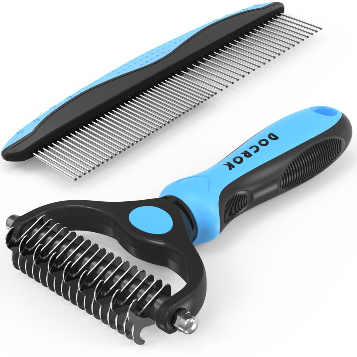 Docrok Grooming Brush & Metal Comb Set for Dogs & Cats