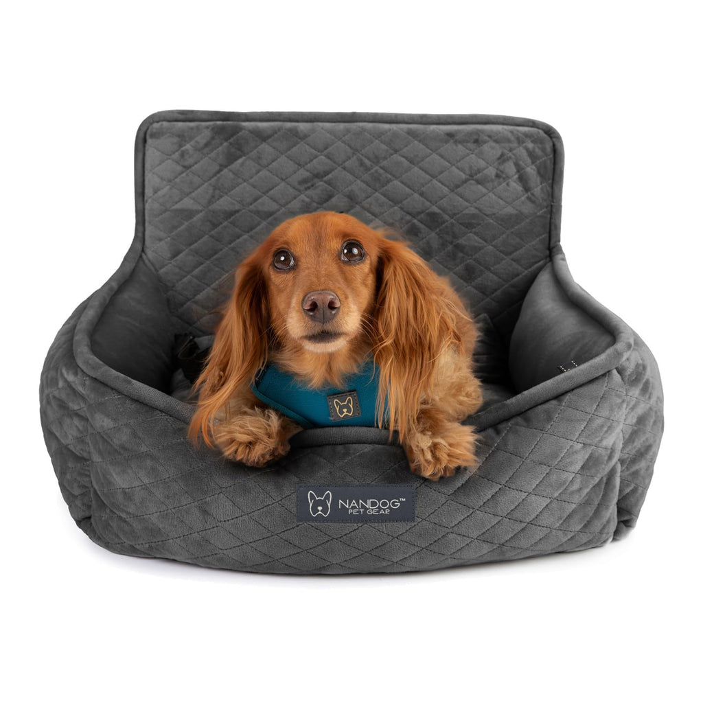 Nandog Pet Gear Luxury Quilted Dog Car Seat Bed w/Removable & Washable Pad Insert & Thick Car Seatbelt Straps