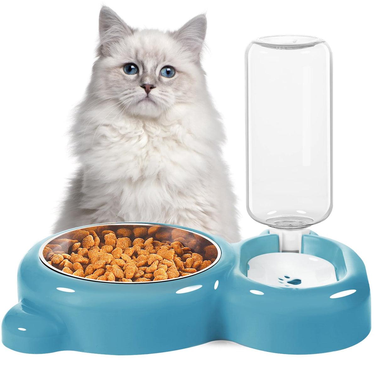 Azwraith Dog Bowls, Cat Food and Water Bowl Set with Water Dispenser and Stainless Steel Bowl for Cats and Small Dogs