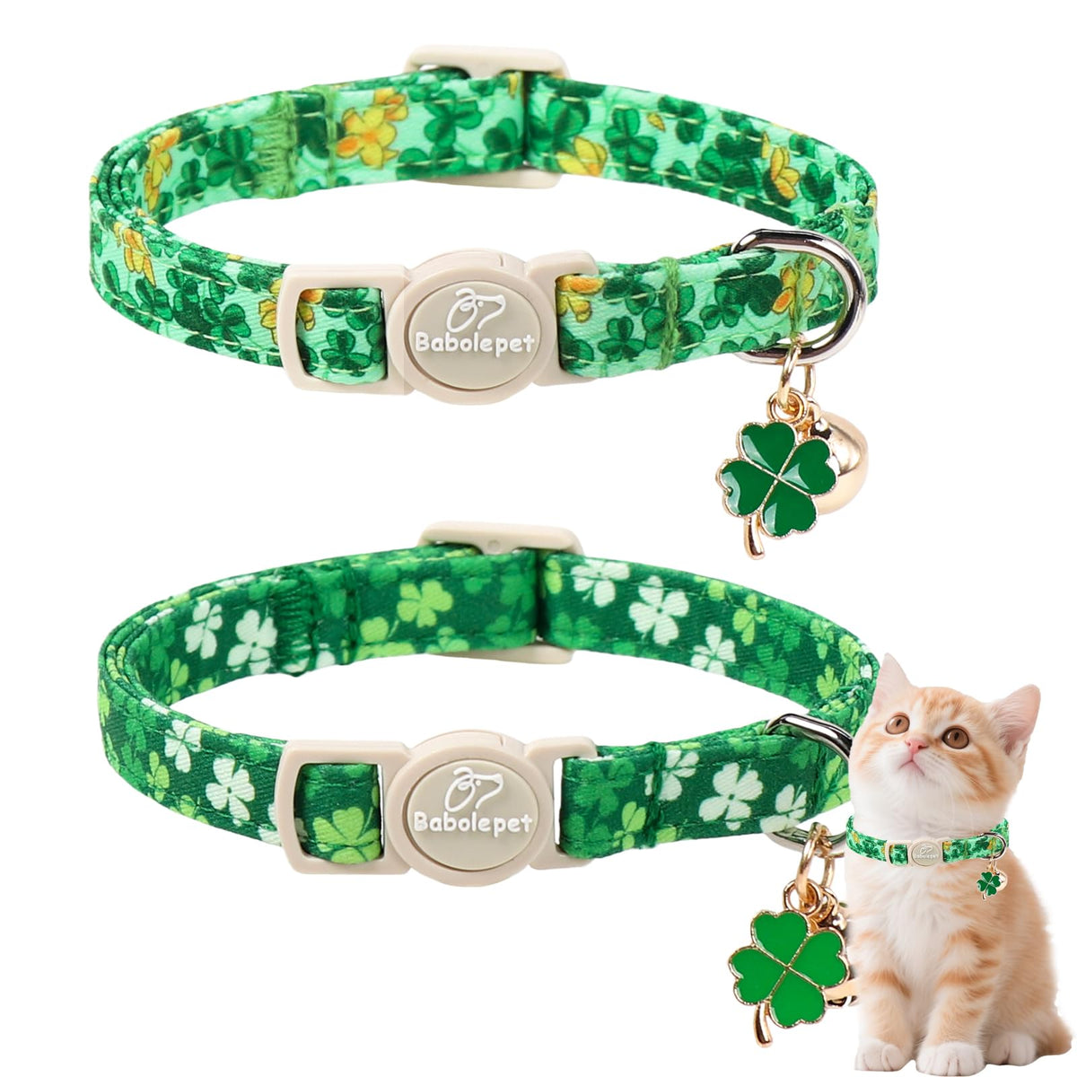 Babole Pet 2 Pack Cat Collars - Cute Breakaway Cat Collar with Bell and Paw Pendant, Soft Adjustable Kitten Collars for Girl Boy Cats
