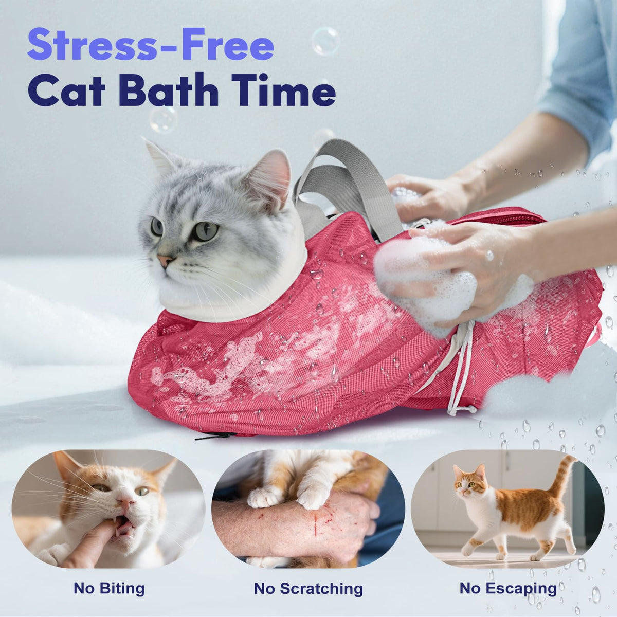 Pawfun Cat Bathing Bag Anti Scratch Bite Breathable Mesh- Cat Grooming Bag for Nail Trimming, Injections, Medication, Dental Care, Vet Visits, Cats Shower Bag with Zippers