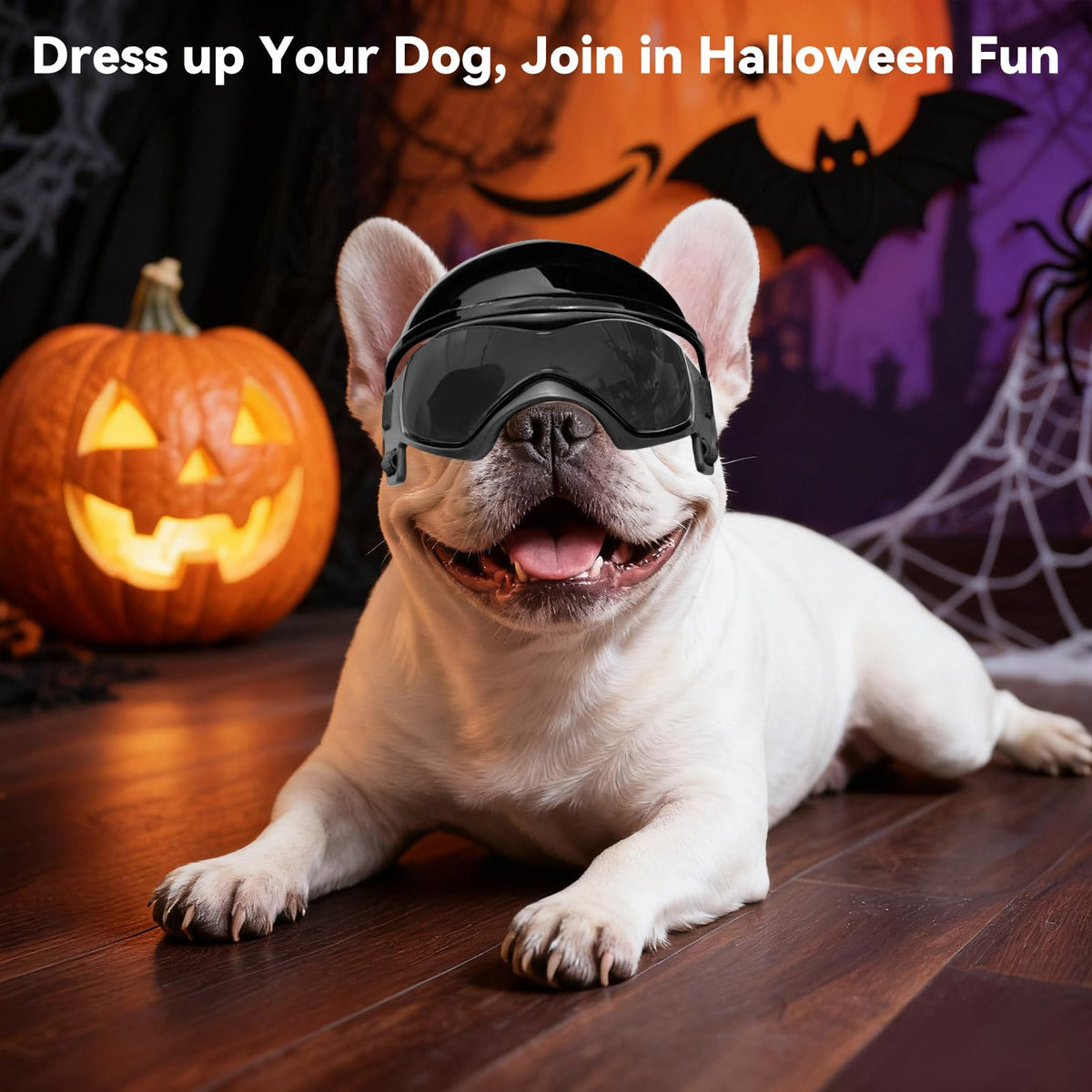 BillionChains Dog Helmet and Goggles for Small Dogs - Pet Motorcycle Hat With Ear Holes, Adjustable Straps, Safety for Puppy Riding