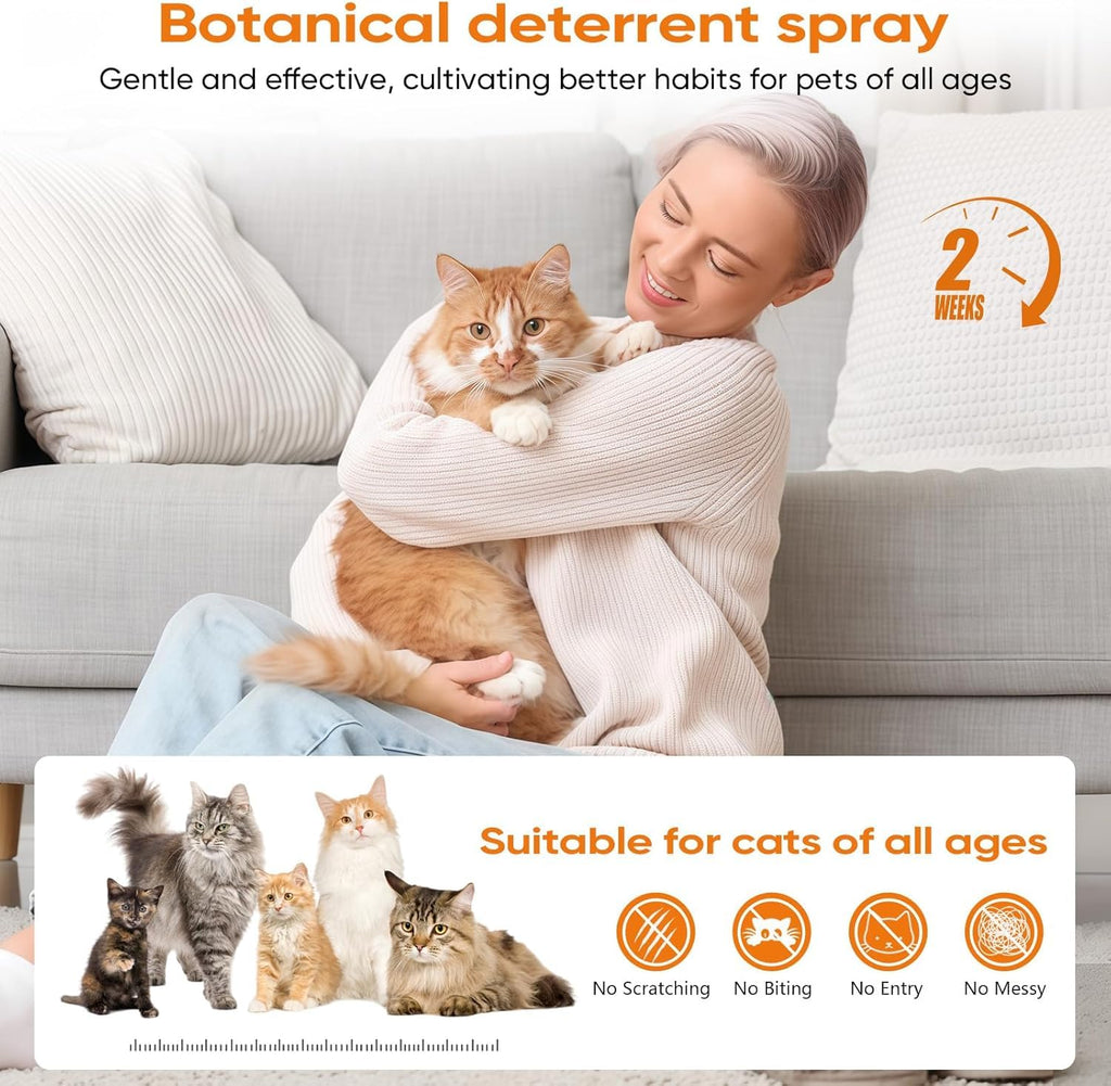 TPBEHMZ Cat Deterrent Spray 2 Pack, Natural Non-Toxic Plant Based Anti-Scratch & Anti