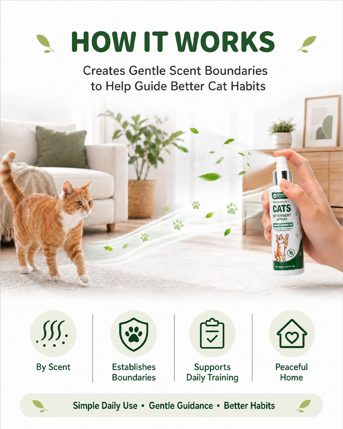 Cat Deterrent Spray for Furniture, Plant-Based Indoor & Outdoor, 5.07 fl oz