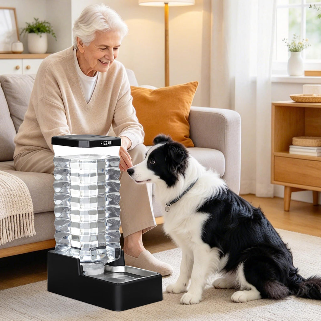 RIZZARI Stainless Steel Pet Water Feeder: Automatic Leak-Proof Gravity Dispenser for Cats Dogs Indoor Outdoor Use