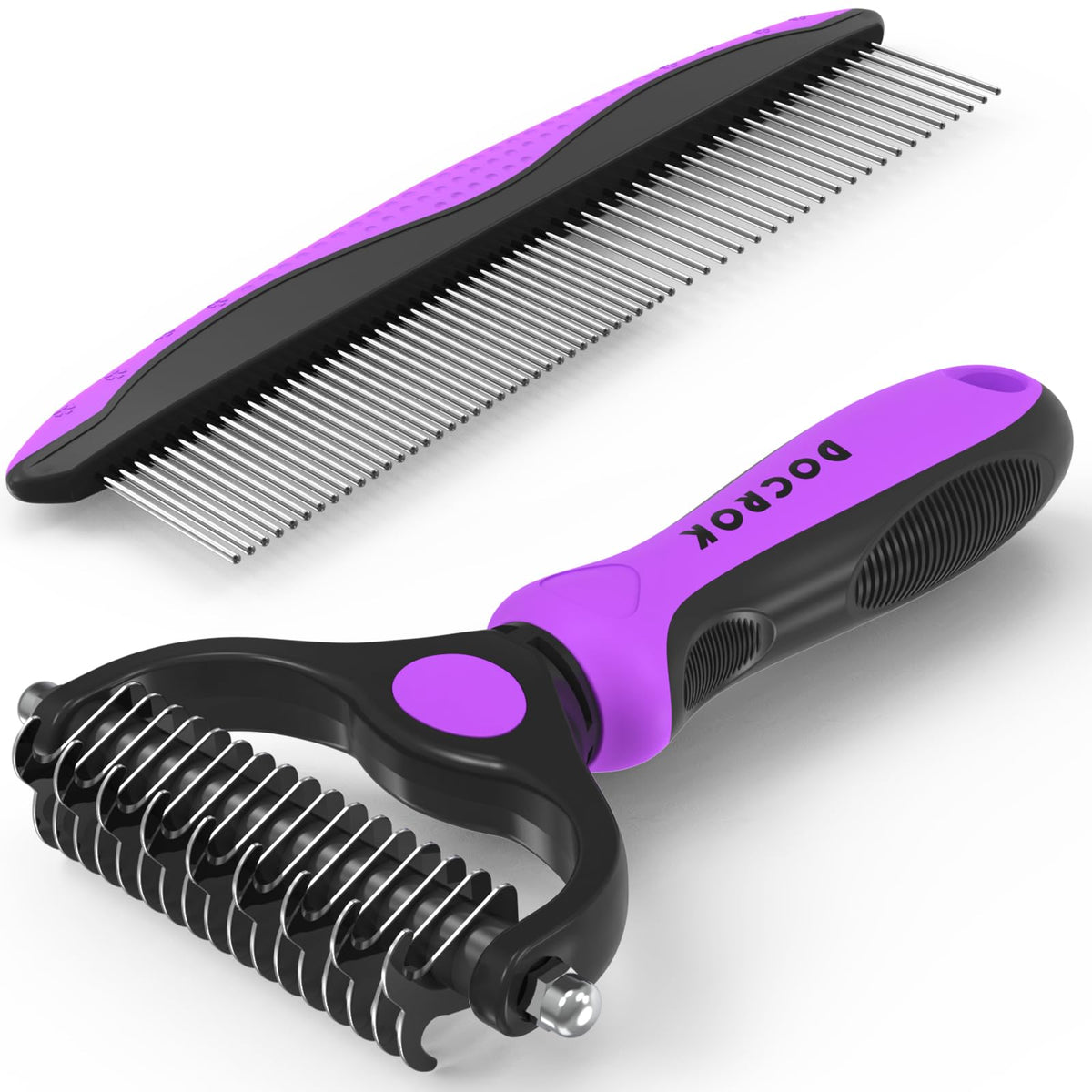 Docrok Grooming Brush & Metal Comb Set for Dogs & Cats