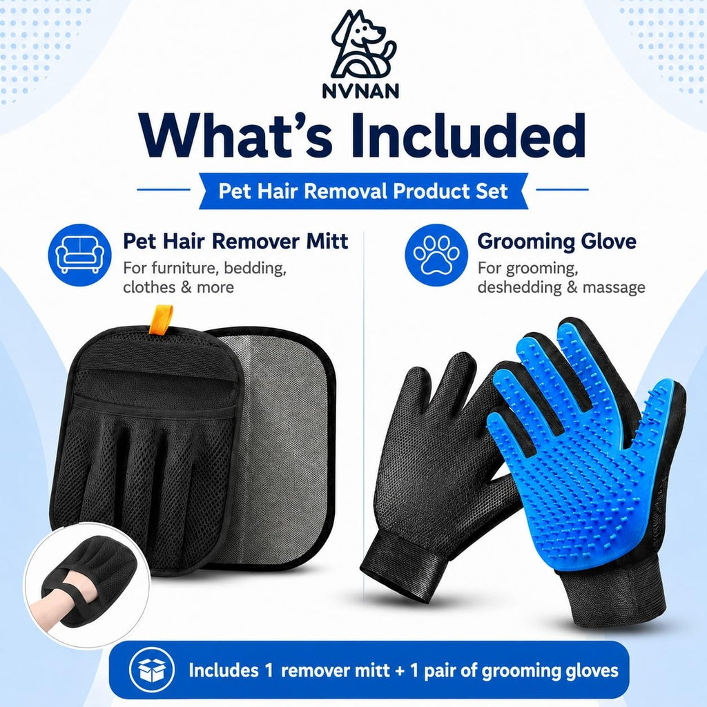 NVNAN Pet Grooming Brush Set: Hair Removal Massage Glove for Short and Long Hair Pets, Suitable for Dogs, Cats, Bath Massage and pet Grooming