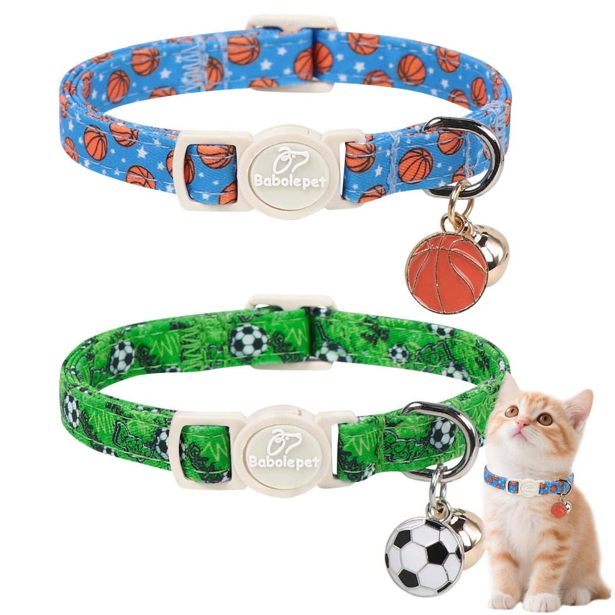 Babole Pet 2 Pack Cat Collars - Cute Breakaway Cat Collar with Bell and Paw Pendant, Soft Adjustable Kitten Collars for Girl Boy Cats