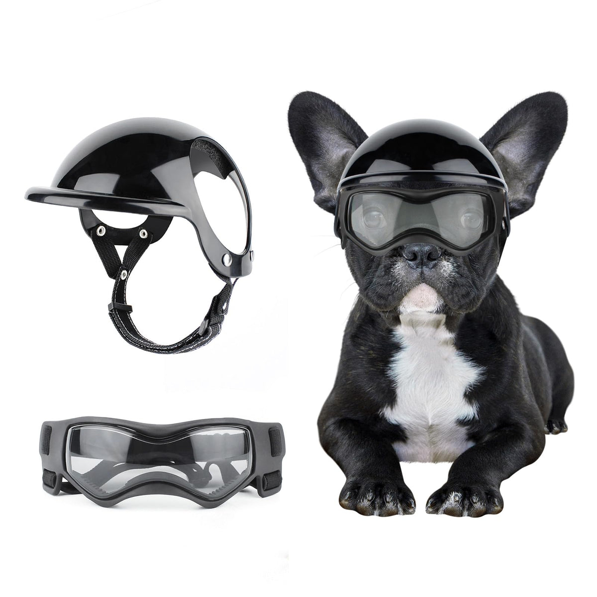 BillionChains Dog Helmet and Goggles for Small Dogs - Pet Motorcycle Hat With Ear Holes, Adjustable Straps, Safety for Puppy Riding
