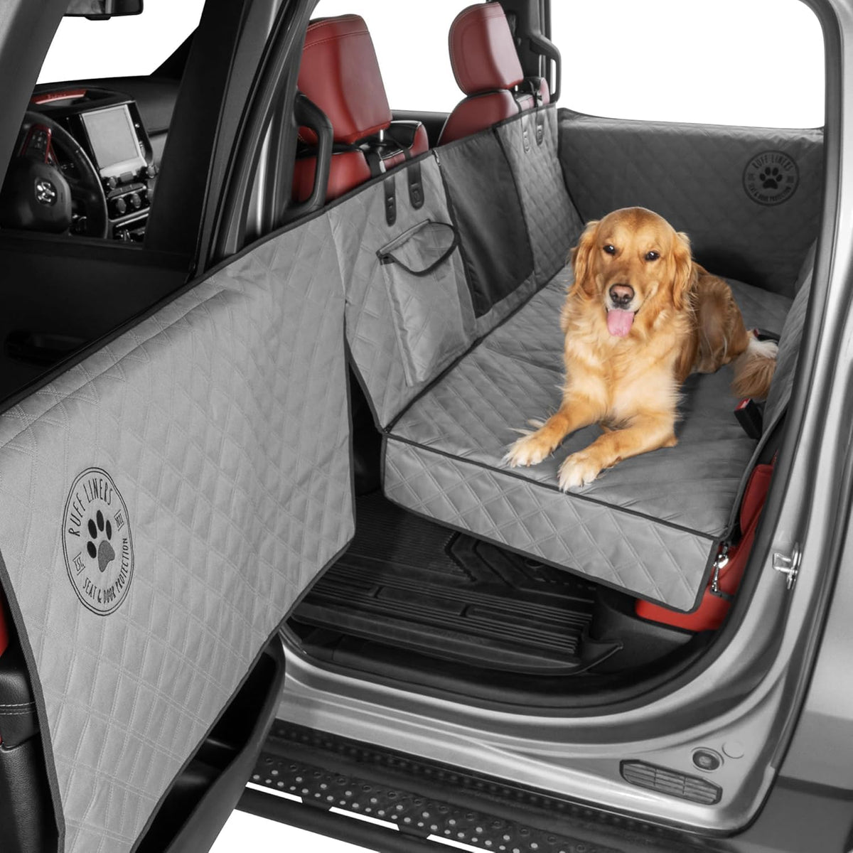 Ruff Liners Back Seat Extender for Dogs with Door Protection - Heavy Duty Hard Bottom Seat Extender - Waterproof Hard Bottoms Car Seat Cover for Dogs - Machine Washable with Travel Bag