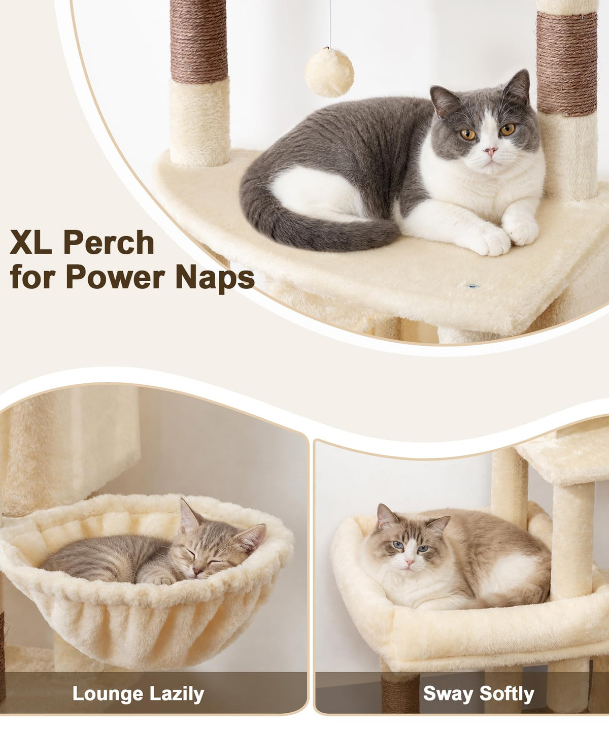 LIKISAK Heavy Duty Cat Tree for Indoor Cat, 74 Inch Cat Tower with Scratching Post, Hanging Basket, Cat Condo with Large Platform for Large Cats