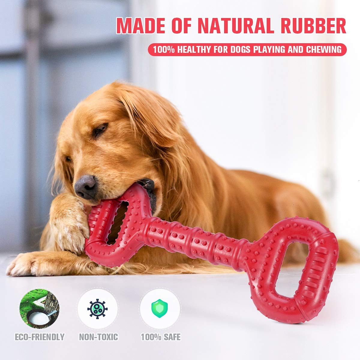 Feeko Large Breed Dog Toys - Aggressive Chewers, 15 Inch Interactive, Natural Rubber, Tooth Clean