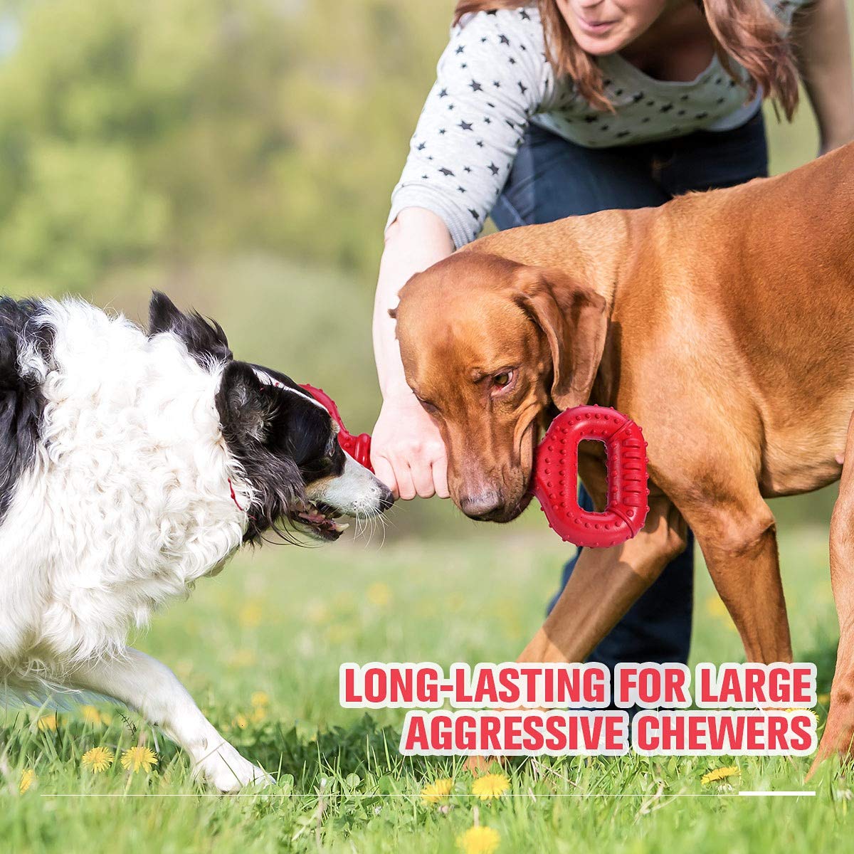 Feeko Large Breed Dog Toys - Aggressive Chewers, 15 Inch Interactive, Natural Rubber, Tooth Clean
