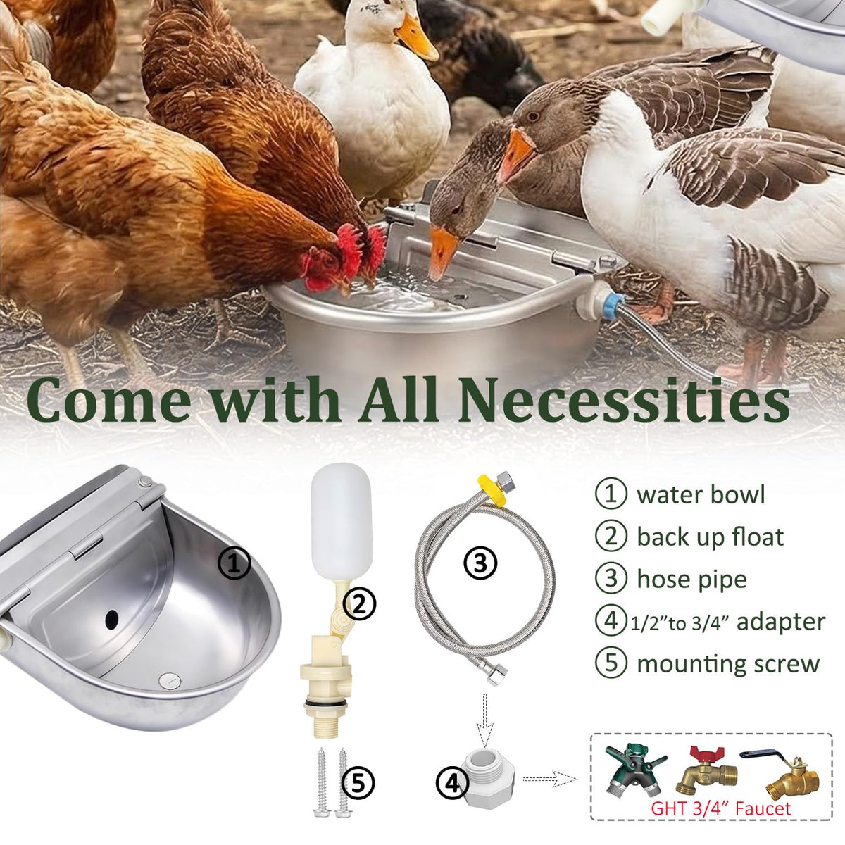 Automatic Dog Water Dispenser Outdoor Water Bowl for Dog, Chicken Livestock