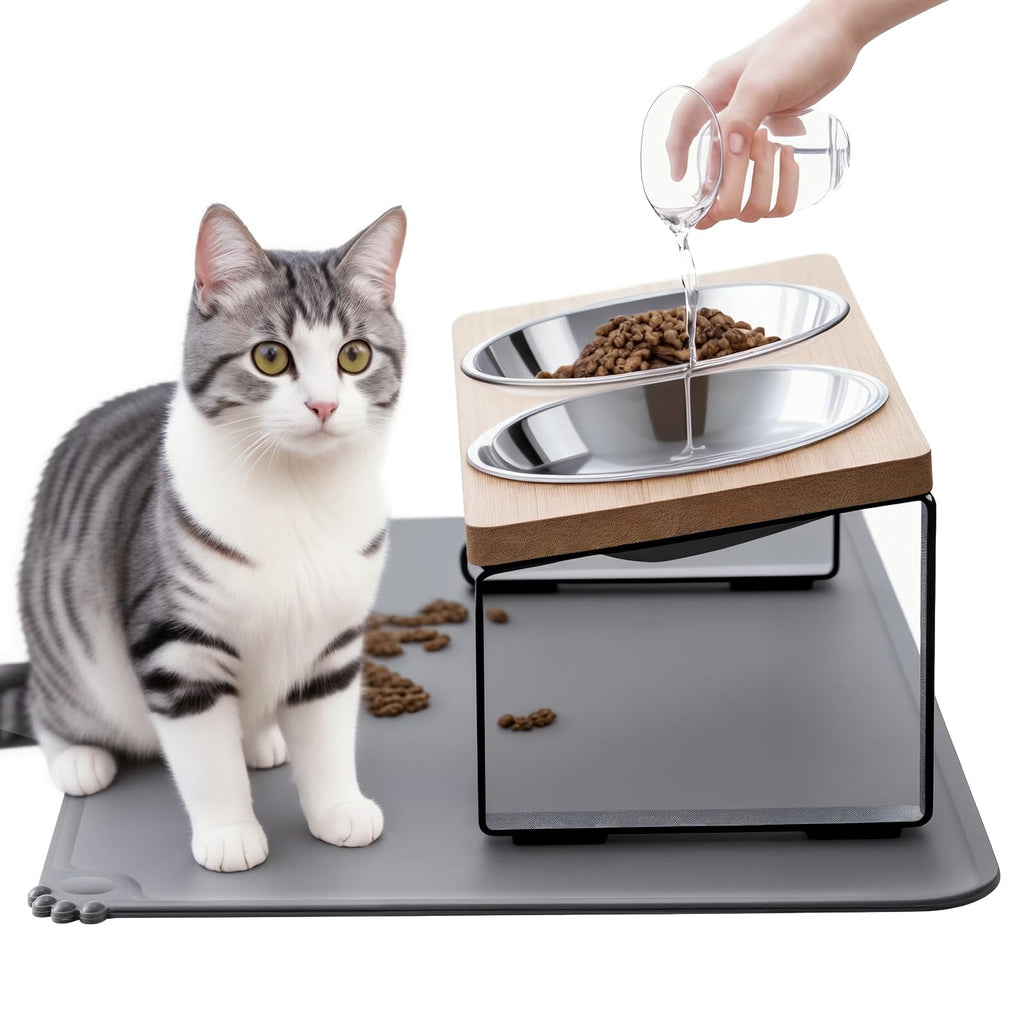 Summark Elevated Cat Bowls with Non-Slip Feeding Mat