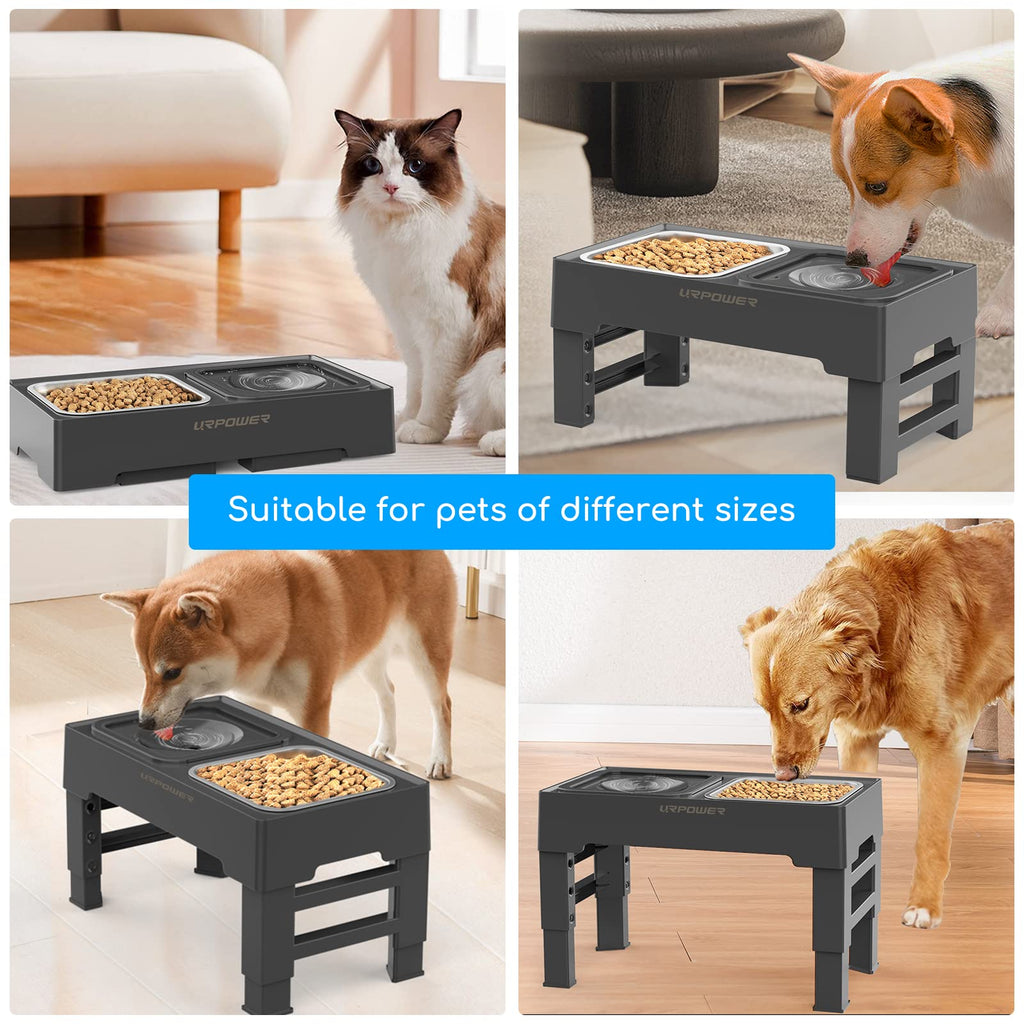 URPOWER 2-in-1 Elevated Slow Feeder Dog Bowls with No-Spill Water Bowl
