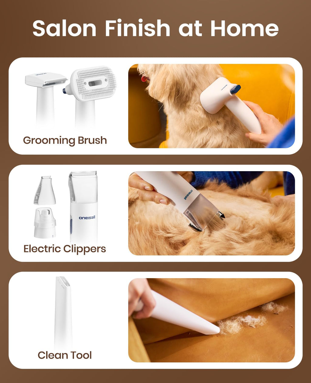 oneisall Dog Grooming Vacuum Kit, 15000Pa, 6 Grooming Tools