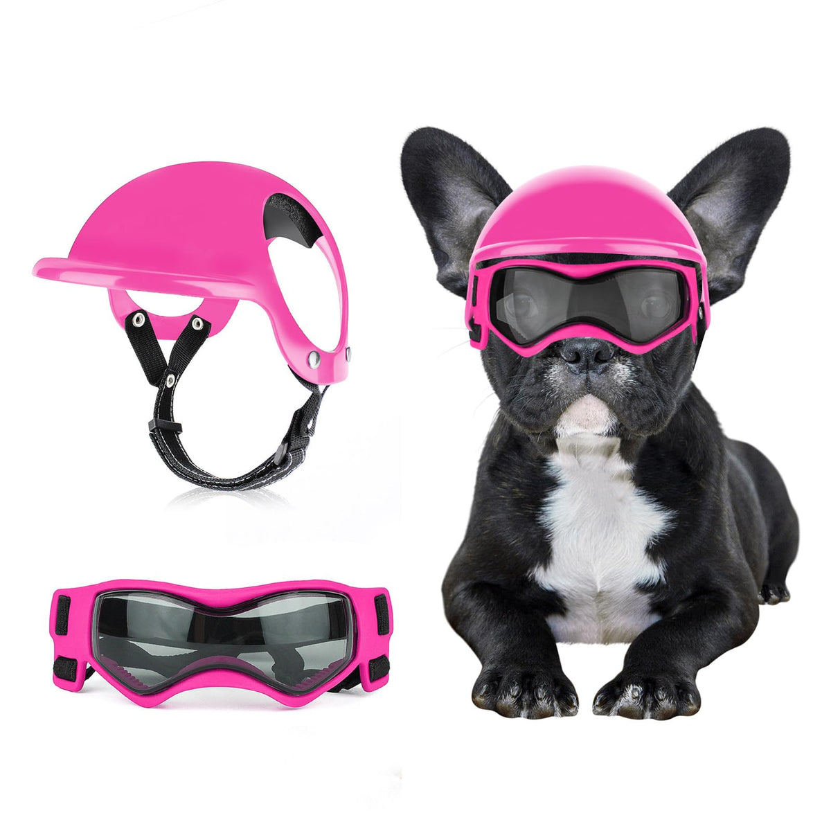 BillionChains Dog Helmet and Goggles for Small Dogs - Pet Motorcycle Hat With Ear Holes, Adjustable Straps, Safety for Puppy Riding