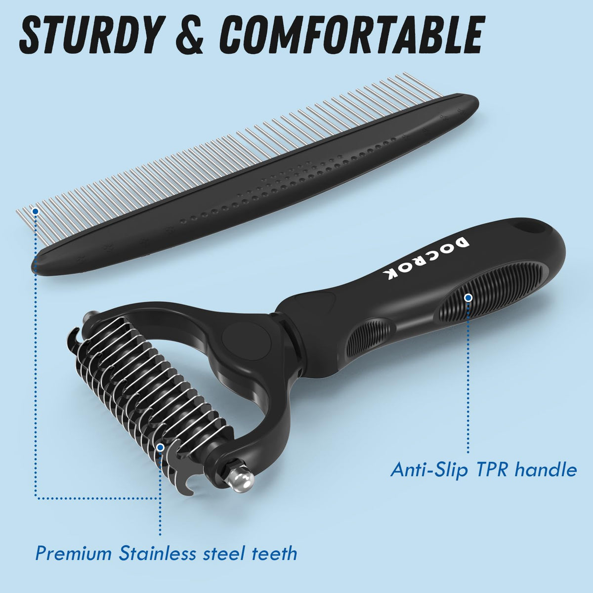 Docrok Pet Grooming Brush and Metal Comb Combo for Dogs & Cats