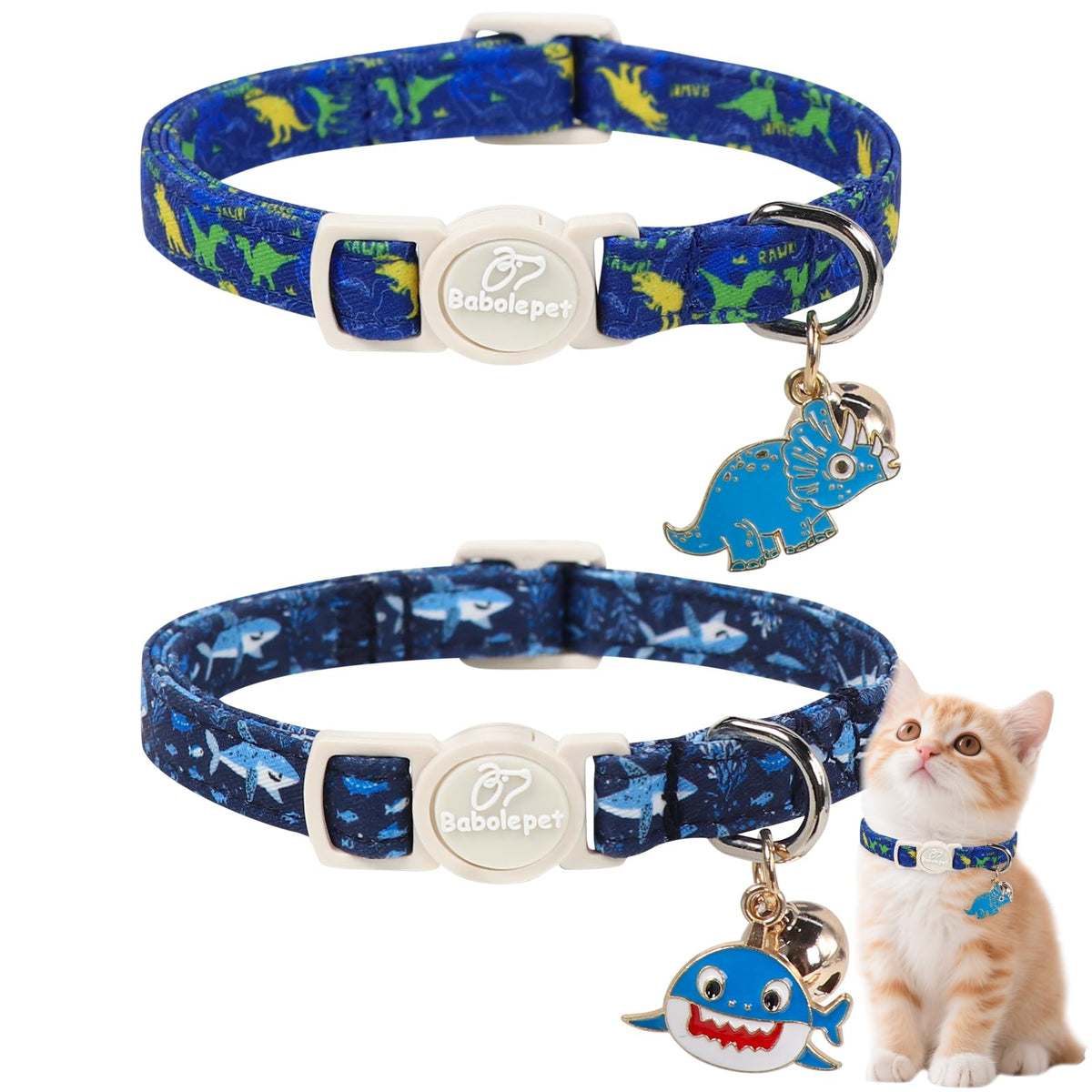 Babole Pet 2 Pack Cat Collars - Cute Breakaway Cat Collar with Bell and Paw Pendant, Soft Adjustable Kitten Collars for Girl Boy Cats