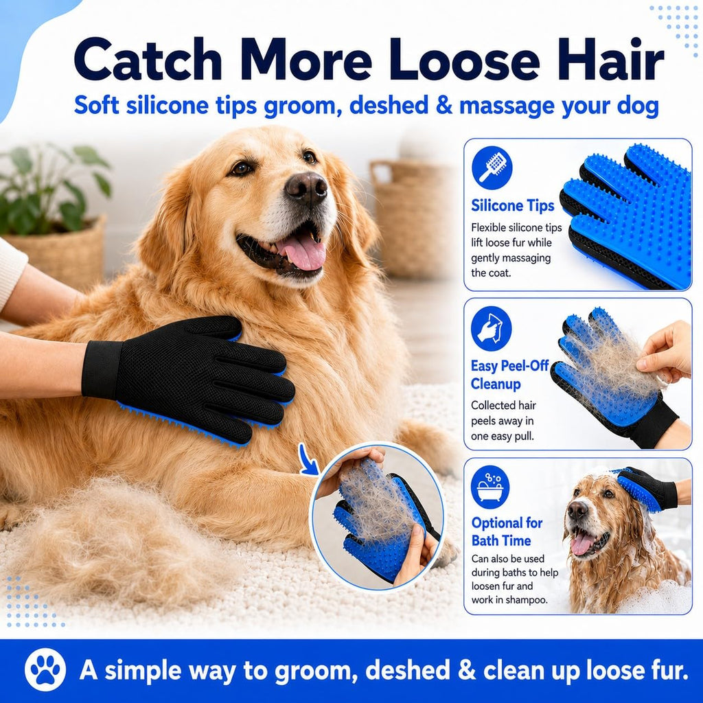 NVNAN Pet Grooming Brush Set: Hair Removal Massage Glove for Short and Long Hair Pets, Suitable for Dogs, Cats, Bath Massage and pet Grooming