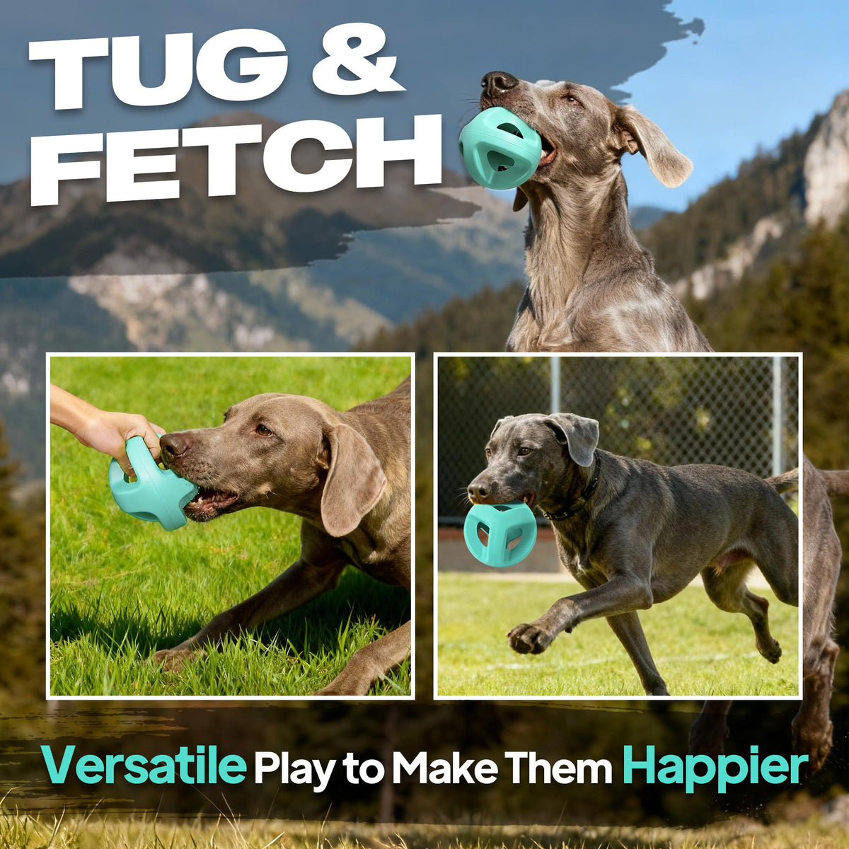 Fida Natural Rubber Dog Balls for Aggressive Chewers, Durable Dog Chew Toys for Large Dogs, Interactive Fetch & Tug of War Toys for Medium Large Breed Non-Toxic Dish Washable,4.5 * 4.5"