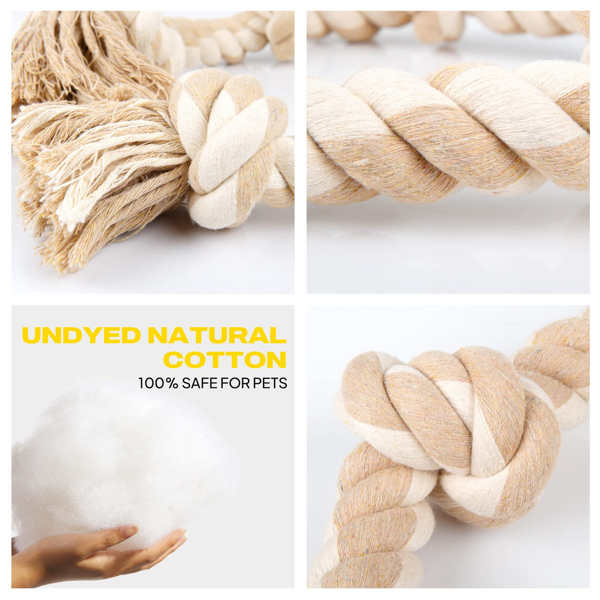Fida Dog Rope Toys for Medium/Large Aggressive Chewers, Tough Indestructible Natural Cotton Rope, 3 Feet 5 Knots Tug of War Teeth Cleaning